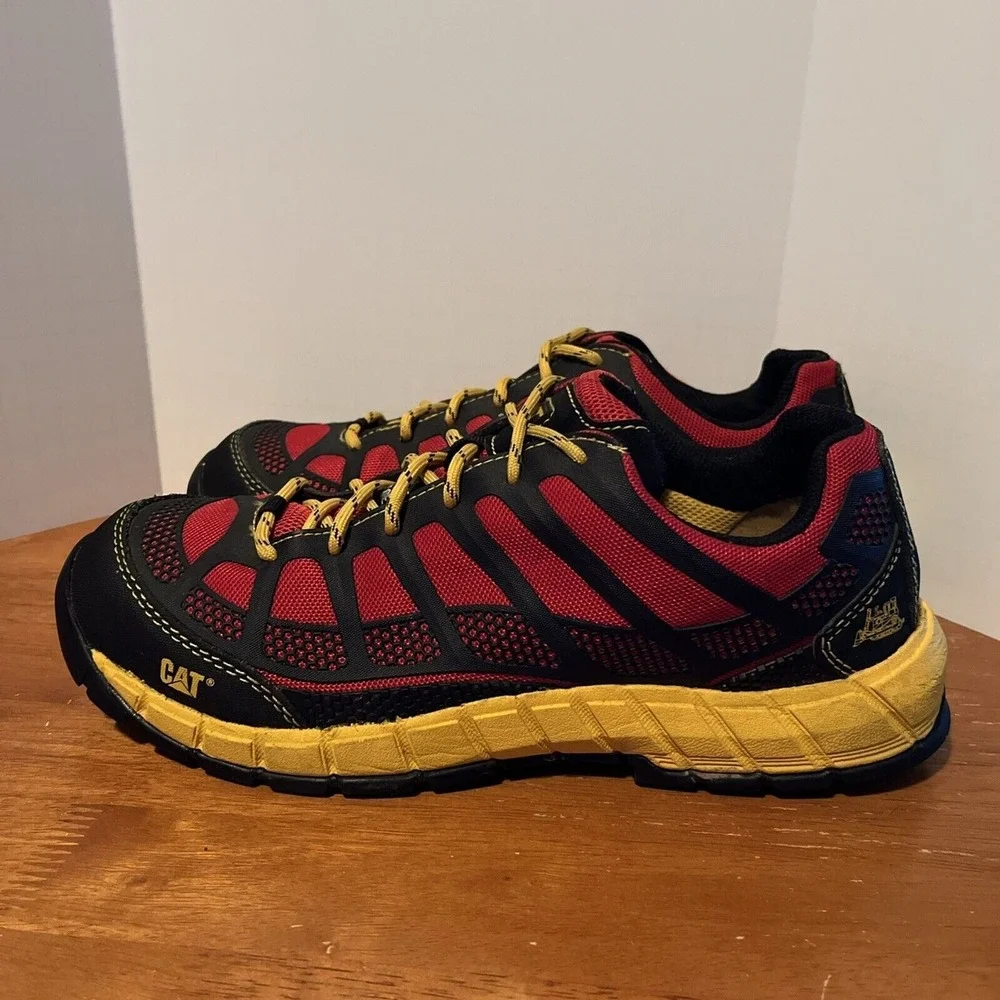 CAT Caterpillar‎ Work Shoes Mens 8.5 Red Black Excellent Composite Toe P90287